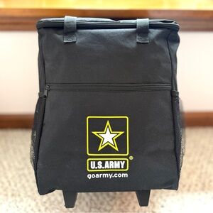 US Army suitcase on two wheels with an expandable handle and mesh side pockets